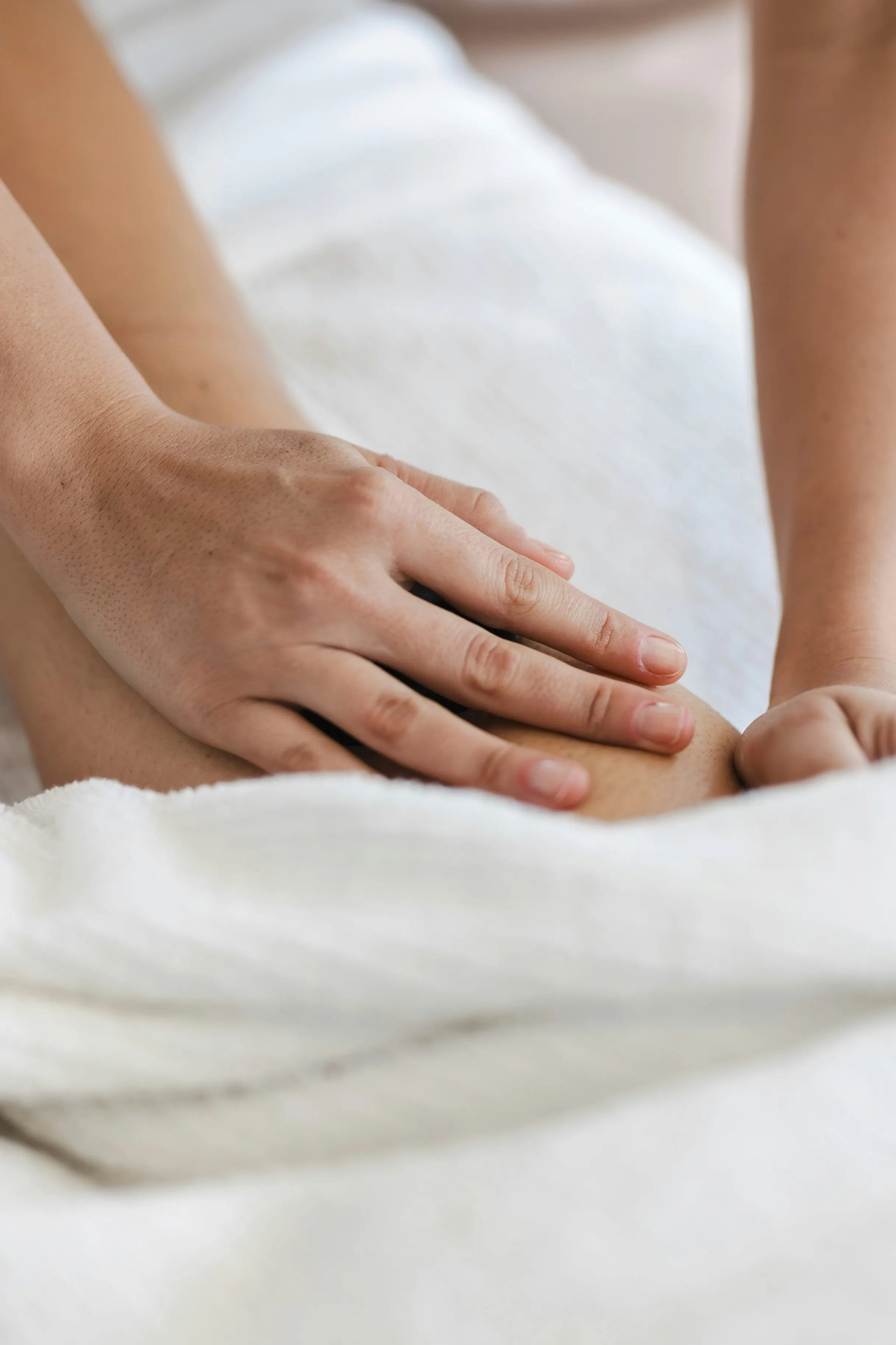 Gentle leg massage, lymphatic-drainage style (reference image)